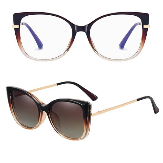 2w1 Okulary damskie do komputera z nakładką przeciwsłoneczną na magnes Clip-On 25138D brązowe ze sklepu Stylion w kategorii Okulary przeciwsłoneczne damskie - zdjęcie 185965218