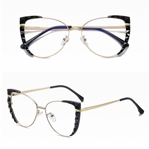 Damskie kocie okulary zerówki do komputera BLUE LIGHT z flexami 25136 black/gold ze sklepu Stylion w kategorii Okulary przeciwsłoneczne damskie - zdjęcie 185965229