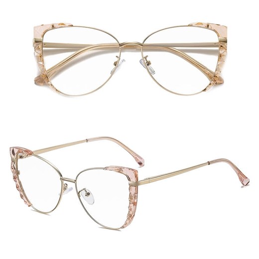 Damskie kocie okulary zerówki do komputera BLUE LIGHT z flexami 25136D peach/gold ze sklepu Stylion w kategorii Okulary przeciwsłoneczne damskie - zdjęcie 185965247