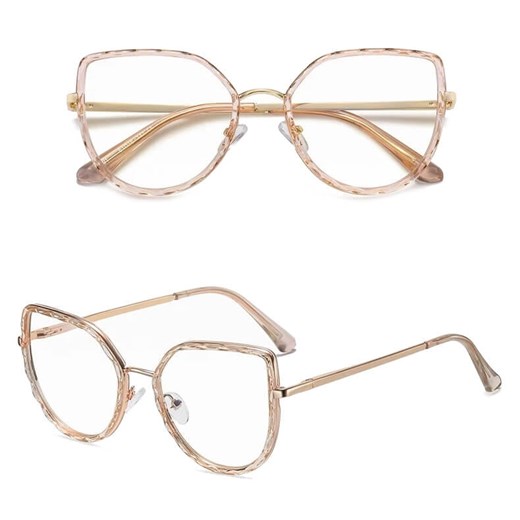 Damskie kocie okulary zerówki do komputera BLUE LIGHT z flexami 25137B peach/gold ze sklepu Stylion w kategorii Okulary przeciwsłoneczne męskie - zdjęcie 185965277