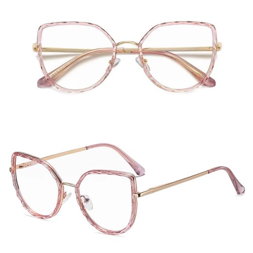 Damskie kocie okulary zerówki do komputera BLUE LIGHT z flexami 25137D pink/gold ze sklepu Stylion w kategorii Okulary przeciwsłoneczne męskie - zdjęcie 185965289