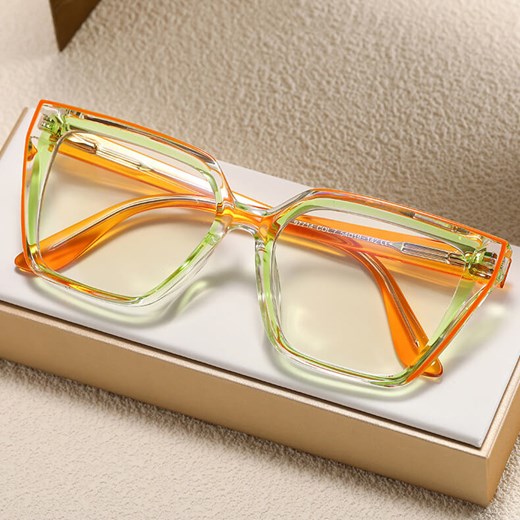 Damskie kocie okulary zerówki do komputera BLUE LIGHT na teleskopach 25152F Zielony/Pomarańcz ze sklepu Stylion w kategorii Okulary zerówki damskie - zdjęcie 185965458