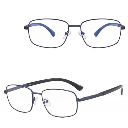 Metalowe okulary zerówki z filtrem Blue Light do komputera 25154E Granatowe + akcesoria ze sklepu Stylion w kategorii Okulary zerówki męskie - zdjęcie 185965469