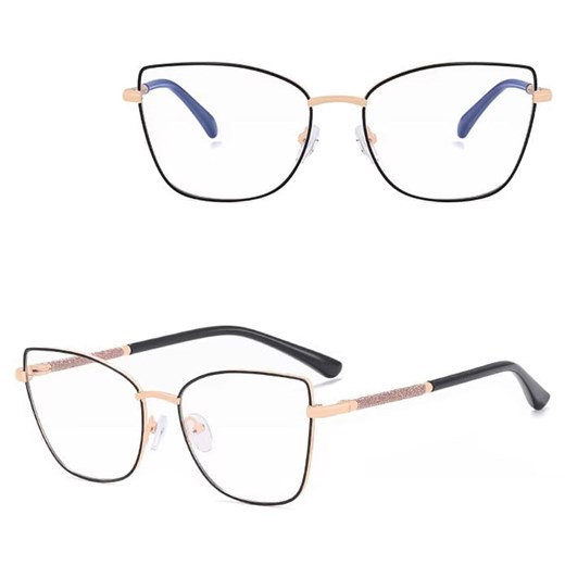 Damskie okulary Kocie Oczy zerówki do komputera BLUE LIGHT na teleskopach 25156B Czarny/Złoty ze sklepu Stylion w kategorii Okulary zerówki damskie - zdjęcie 185965477