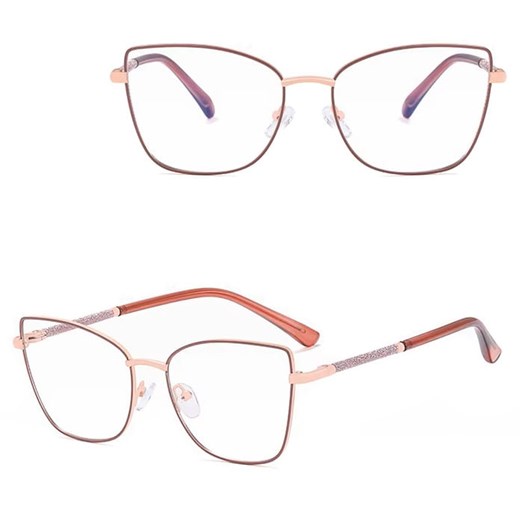 Damskie okulary Kocie Oczy zerówki do komputera BLUE LIGHT na teleskopach 25156D Brudny Różowy/Złoty ze sklepu Stylion w kategorii Okulary zerówki damskie - zdjęcie 185965478