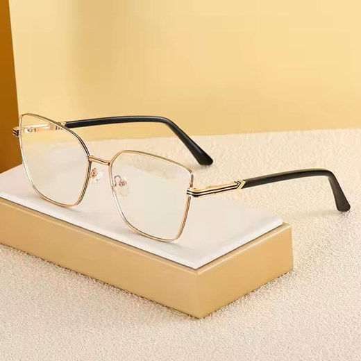 Damskie okulary Kocie Oczy zerówki do komputera BLUE LIGHT z fleksami 25145 Złoty/Czarny ze sklepu Stylion w kategorii Okulary zerówki damskie - zdjęcie 185965495