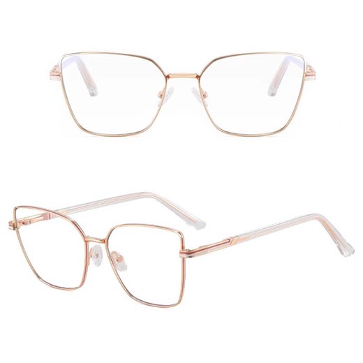Damskie okulary Kocie Oczy zerówki do komputera BLUE LIGHT z fleksami 25145A Złoty/Bezbarwny ze sklepu Stylion w kategorii Okulary zerówki damskie - zdjęcie 185965496