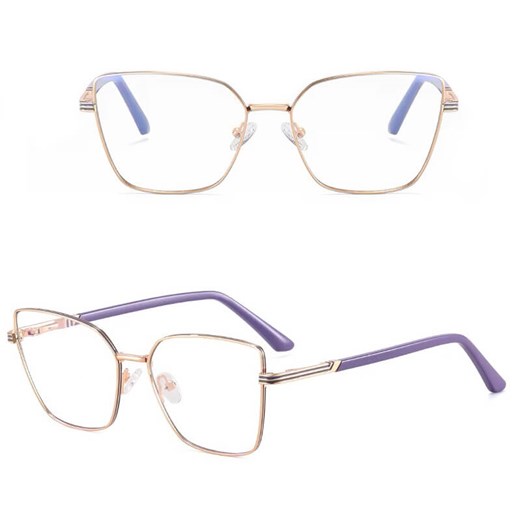 Damskie okulary Kocie Oczy zerówki do komputera BLUE LIGHT z fleksami 25145D Złoty/Fioletowy ze sklepu Stylion w kategorii Okulary korekcyjne damskie - zdjęcie 185965499