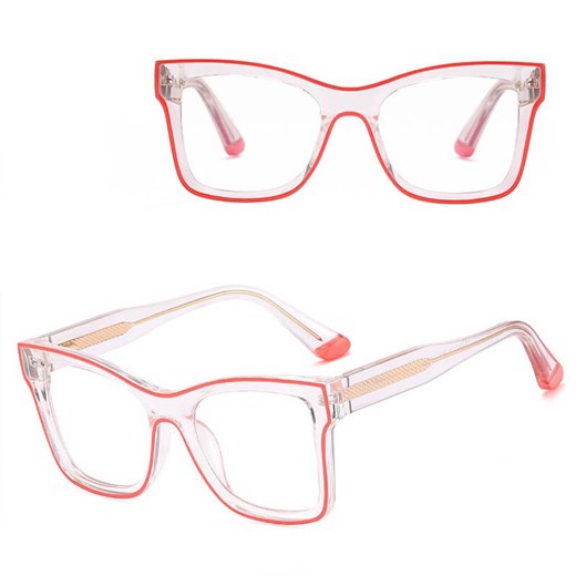 Damskie kwadratowe okulary zerówki do komputera BLUE LIGHT z flexami 25157D Transparentny/Róż ze sklepu Stylion w kategorii Okulary zerówki damskie - zdjęcie 185965506