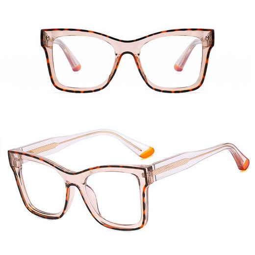 Damskie kwadratowe okulary zerówki do komputera BLUE LIGHT z flexami 25157E Transparentny Brązowy/Panterka ze sklepu Stylion w kategorii Okulary zerówki damskie - zdjęcie 185965508