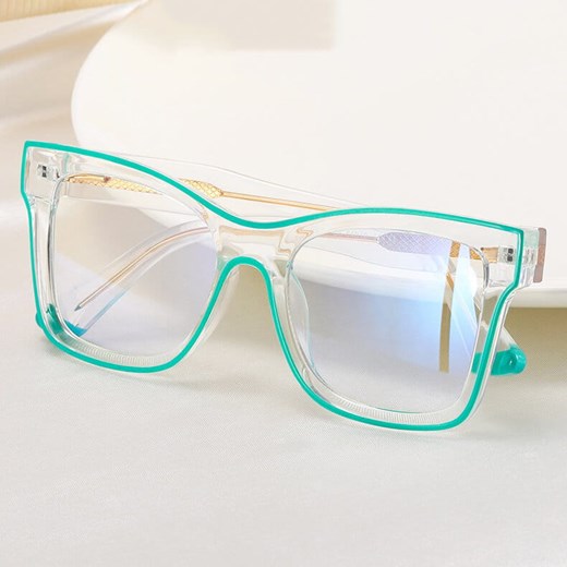 Damskie kwadratowe okulary zerówki do komputera BLUE LIGHT z flexami 25157F Transparentny/Zielony ze sklepu Stylion w kategorii Okulary zerówki damskie - zdjęcie 185965509