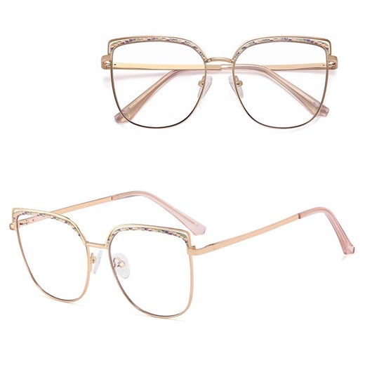 Damskie okulary kocie zerówki do komputera BLUE LIGHT z fleksami 25153 Złoty ze sklepu Stylion w kategorii Okulary zerówki damskie - zdjęcie 185965527