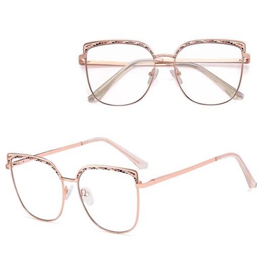 Damskie okulary kocie zerówki do komputera BLUE LIGHT z fleksami 25153B Różowe Złoto ze sklepu Stylion w kategorii Okulary zerówki damskie - zdjęcie 185965529
