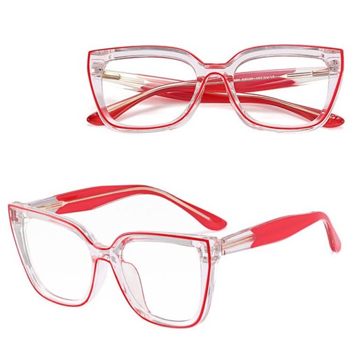 Damskie okulary kocie oczy zerówki do komputera BLUE LIGHT 25150D transparentny/czerwony ze sklepu Stylion w kategorii Okulary zerówki damskie - zdjęcie 185965596