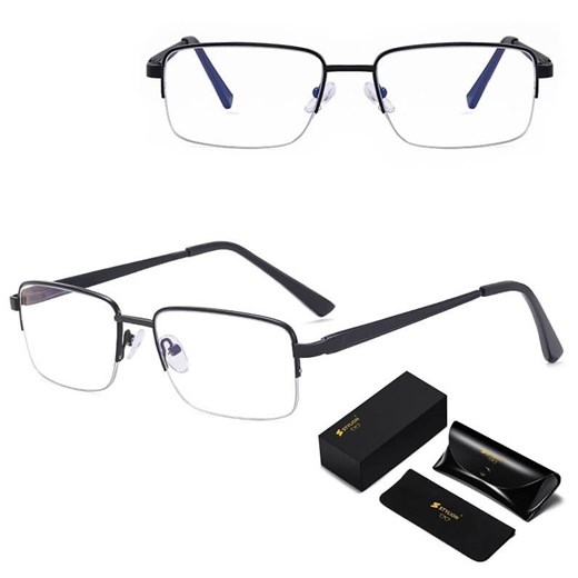 Metalowe półramkowe okulary zerówki z filtrem Blue Light do komputera 25147 czarne ze sklepu Stylion w kategorii Okulary przeciwsłoneczne męskie - zdjęcie 185965608
