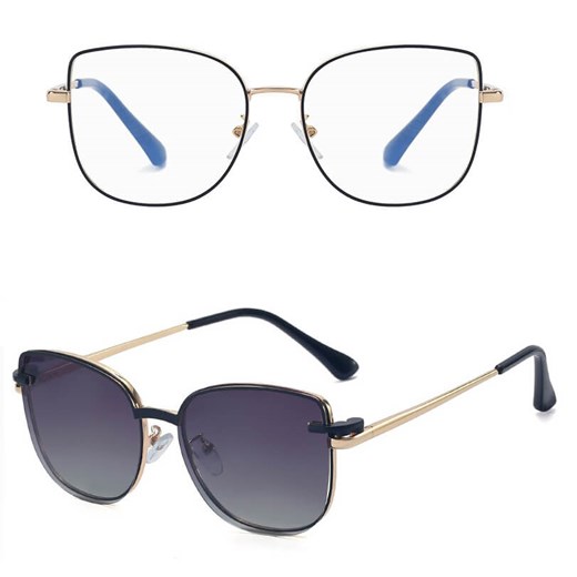 2w1 Okulary damskie do komputera + nakładka przeciwsłoneczna na magnes Clip-On 25162 złoty/czarny ze sklepu Stylion w kategorii Oprawki do okularów damskie - zdjęcie 185965615