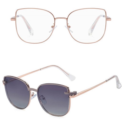 2w1 Okulary damskie do komputera + nakładka przeciwsłoneczna na magnes Clip-On 25162A fiolet/złoty ze sklepu Stylion w kategorii Oprawki do okularów damskie - zdjęcie 185965616