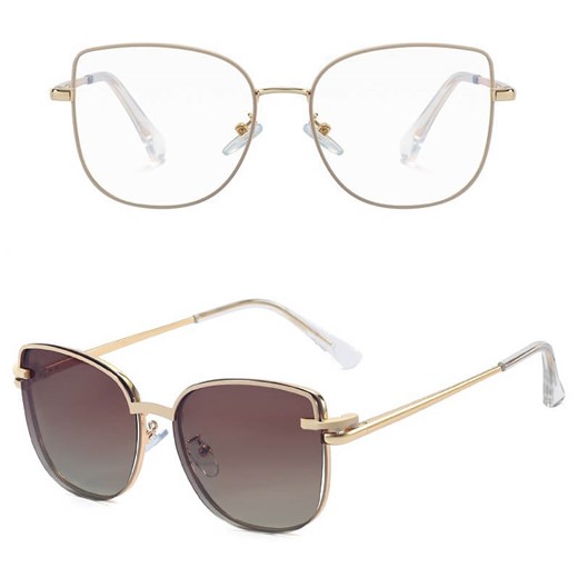 2w1 Okulary damskie do komputera + nakładka przeciwsłoneczna na magnes Clip-On 25162C krem/złoty ze sklepu Stylion w kategorii Oprawki do okularów damskie - zdjęcie 185965618