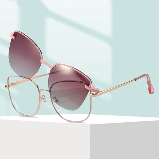 2w1 Okulary damskie do komputera + nakładka przeciwsłoneczna na magnes Clip-On 25162D róż/złoty ze sklepu Stylion w kategorii Oprawki do okularów damskie - zdjęcie 185965619