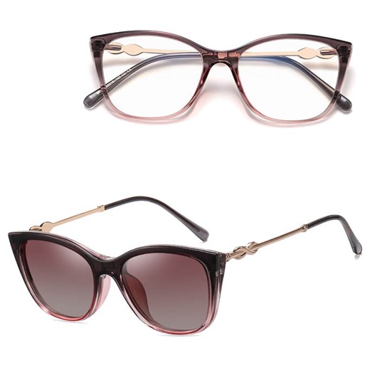 2w1 Okulary damskie do komputera + nakładka przeciwsłoneczna na magnes Clip-On 25161D szary/różowy ze sklepu Stylion w kategorii Oprawki do okularów damskie - zdjęcie 185965637