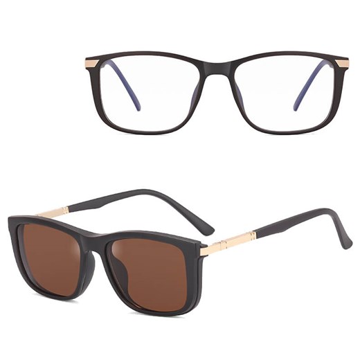 2w1 Okulary do komputera + nakładka przeciwsłoneczna na magnes Clip-On 25160B brązowy ze sklepu Stylion w kategorii Oprawki do okularów damskie - zdjęcie 185965645