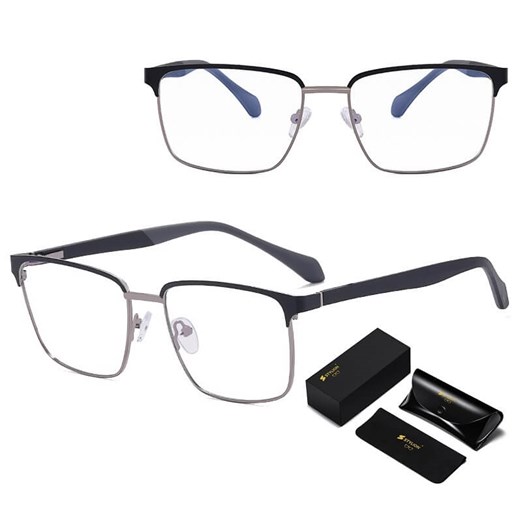 Metalowe męskie okulary zerówki z filtrem Blue Light do komputera 25141B czarne/srebrne + akcesoria ze sklepu Stylion w kategorii Okulary zerówki męskie - zdjęcie 185965657
