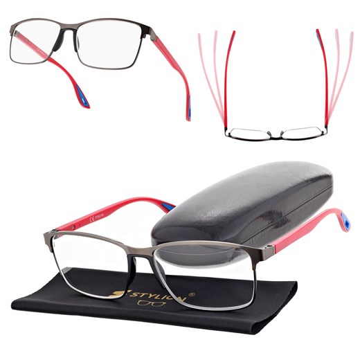 Plusy +0.50 Męskie okulary do czytania korekcyjne ST337 grafit/czerwony ze sklepu Stylion w kategorii Okulary korekcyjne męskie - zdjęcie 185965685