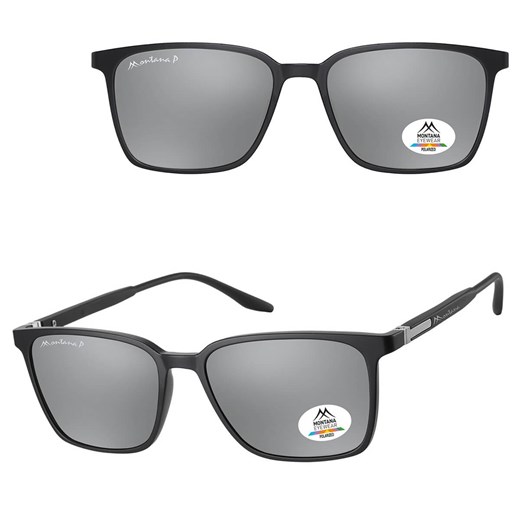 Czarne prostokątne okulary przeciwsłoneczne z polaryzacją z flexami lustrzane MP186A ze sklepu Stylion w kategorii Okulary przeciwsłoneczne męskie - zdjęcie 185965708