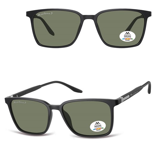 Czarne prostokątne okulary przeciwsłoneczne z polaryzacją z flexami MP186B - id: 9005 - marki Montana - 185965709 Czarne prostokątne okulary przeciwsłoneczne z polaryzacją z flexami MP186B ze sklepu Stylion w kategorii Okulary przeciwsłoneczne męskie - zdjęcie 185965709