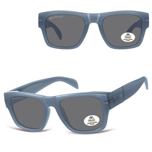 Szaro- niebieskie prostokątne okulary przeciwsłoneczne z polaryzacją MP189D ze sklepu Stylion w kategorii Okulary przeciwsłoneczne męskie - zdjęcie 185965728