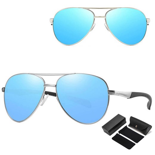 Męskie Przeciwsłoneczne okulary pilotki z polaryzacją STL53 srebrne/niebieskie ze sklepu Stylion w kategorii Okulary przeciwsłoneczne męskie - zdjęcie 185965889