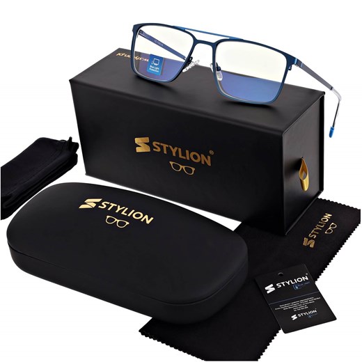 Męskie okulary PREMIUM +2.25 do czytania i komputera Blue Light+Antyrefleks STL280 niebieskie ze sklepu Stylion w kategorii Okulary korekcyjne męskie - zdjęcie 185965899