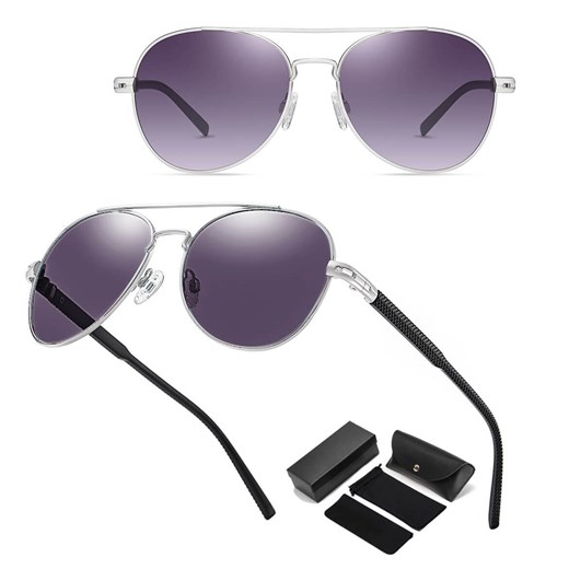 Okulary przeciwsłoneczne pilotki z polaryzacją STL52A srebrny/fiolet ze sklepu Stylion w kategorii Okulary przeciwsłoneczne damskie - zdjęcie 185965907