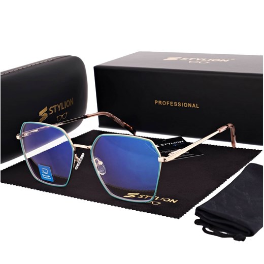 Damskie okulary PREMIUM +3.50 do czytania i komputera Blue Light+Antyrefleks STL285 złoty/zielony ze sklepu Stylion w kategorii Okulary korekcyjne damskie - zdjęcie 185965925