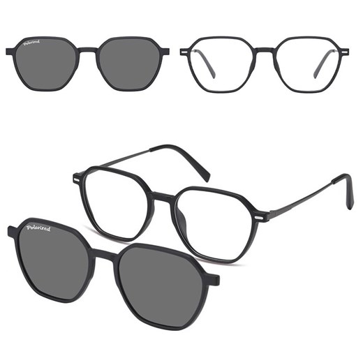 Okulary pod korekcję z polaryzacyjną nakładką przeciwsłoneczną CLIP-M-TRC300-1 czarny ze sklepu Stylion w kategorii Okulary zerówki męskie - zdjęcie 185966106