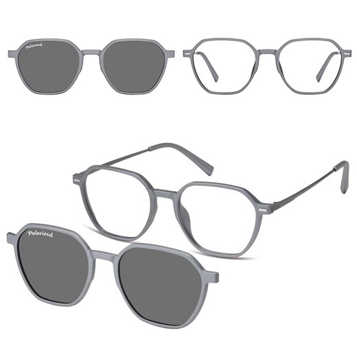 Okulary pod korekcję z polaryzacyjną nakładką przeciwsłoneczną CLIP-M-TRC300B-1 szary ze sklepu Stylion w kategorii Oprawki do okularów męskich - zdjęcie 185966107