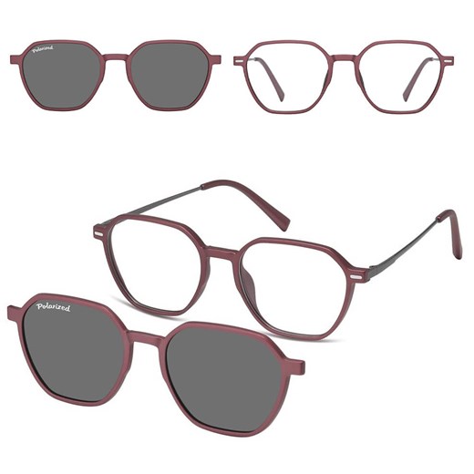 Okulary pod korekcję z polaryzacyjną nakładką przeciwsłoneczną CLIP-M-TRC300C-1 bordowy - id: 9405 - marki Sunoptic - 185966108 Okulary pod korekcję z polaryzacyjną nakładką przeciwsłoneczną CLIP-M-TRC300C-1 bordowy ze sklepu Stylion w kategorii Oprawki do okularów męskich - zdjęcie 185966108