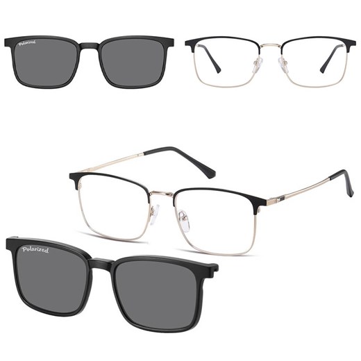 Męskie okulary pod korekcję z polaryzacyjną nakładką przeciwsłoneczną CLIP-MC97B-1 złoty/czarny ze sklepu Stylion w kategorii Okulary zerówki męskie - zdjęcie 185966115