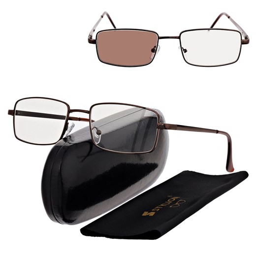 Plusy +4.00 Fotochromowe okulary do czytania z flexami ST342A brązowe ze sklepu Stylion w kategorii Okulary korekcyjne damskie - zdjęcie 185966235