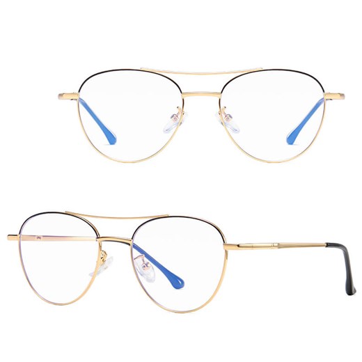 Damskie okulary pilotki zerówki do komputera Blue Light 25167A złote ze sklepu Stylion w kategorii Oprawki do okularów męskich - zdjęcie 185966245