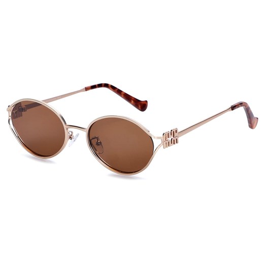 Damskie okulary przeciwsłoneczne owalne UV400 SKK-05C złoty/brąz ze sklepu Stylion w kategorii Okulary przeciwsłoneczne damskie - zdjęcie 185966285