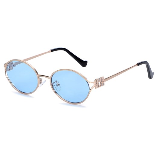 Damskie okulary przeciwsłoneczne owalne UV400 SKK-05F złoty/niebieski ze sklepu Stylion w kategorii Okulary przeciwsłoneczne damskie - zdjęcie 185966288