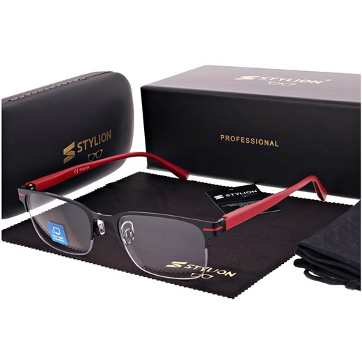 Męskie okulary +0.50 do czytania i komputera Blue Light+Antyrefleks STL281 czarny/czerwony ze sklepu Stylion w kategorii Okulary korekcyjne męskie - zdjęcie 185966418