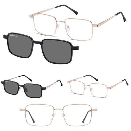 Okulary pod korekcję z polaryzacyjną nakładką przeciwsłoneczną CLIP-MC93-1 złote ze sklepu Stylion w kategorii Oprawki do okularów damskie - zdjęcie 185966718