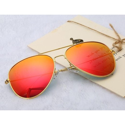 Okulary Pilotki złoto pomarańczowe aviator przeciwsłoneczne 2163h ze sklepu Stylion w kategorii Okulary przeciwsłoneczne damskie - zdjęcie 185966745
