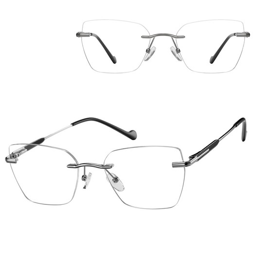 Bezramkowe oprawki korekcyjne okulary zerówki patentki na teleskopach 872B srebrny/czarny ze sklepu Stylion w kategorii Okulary korekcyjne damskie - zdjęcie 185966746