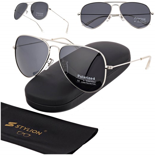 Okulary przeciwsłoneczne z polaryzacją pilotki POL-3026 srebrny/czarny ze sklepu Stylion w kategorii Okulary przeciwsłoneczne damskie - zdjęcie 185966859