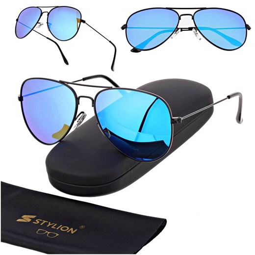 Okulary przeciwsłoneczne z polaryzacją pilotki POL-3026H czarny/niebieski ze sklepu Stylion w kategorii Okulary przeciwsłoneczne męskie - zdjęcie 185966865