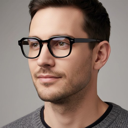 Okulary acetatowe oprawki korekcyjne zerówki kwadratowe AC380 czarne ze sklepu Stylion w kategorii Oprawki do okularów damskie - zdjęcie 185966908