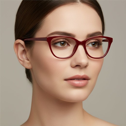 Damskie okulary acetatowe oprawki korekcyjne zerówki kocie AC394E bordowy ze sklepu Stylion w kategorii Okulary zerówki męskie - zdjęcie 185966955